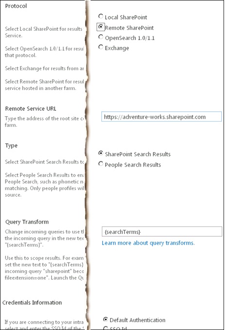 SharePoint Server 2013 中“添加结果源”页的屏幕截图