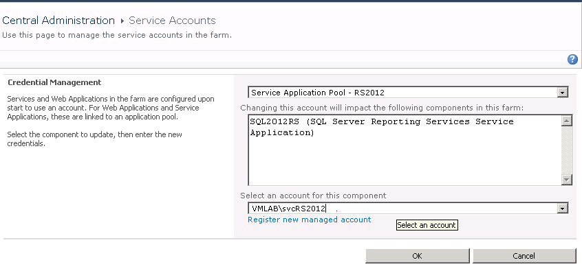 选择 Active Directory 帐户的屏幕截图。