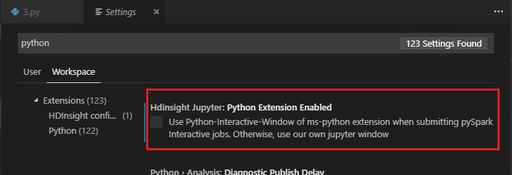 已禁用 pyspark interactive python 扩展