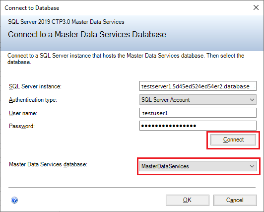 Screenshot of the Connect to Database dialog box.