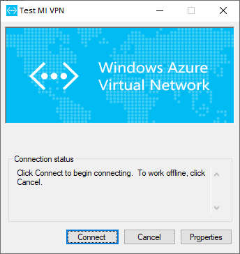 Screenshot of the Test MI VPN connecting to the Azure Virtual Network.