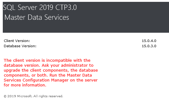 Screenshot of the Master Data Services error.