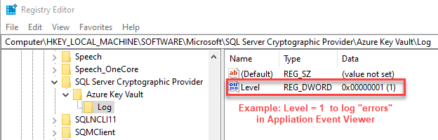 ekm regedit akv log level