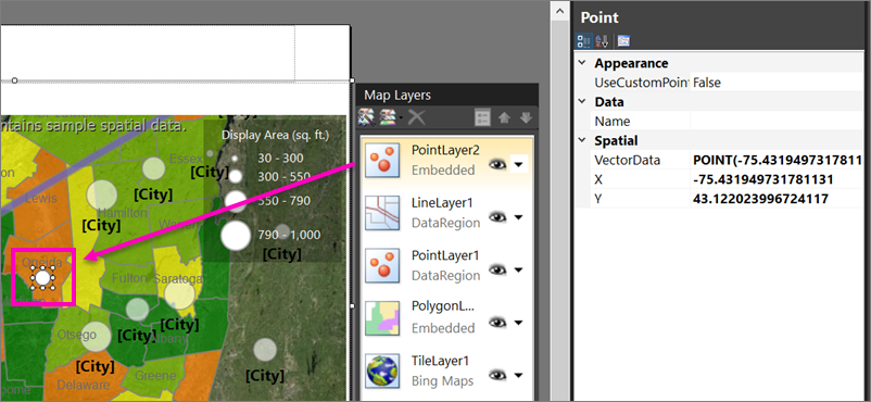 Screenshot that shows how to add a custom point to the Report Builder map.