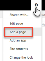 从齿轮图标向 sharepoint 站点添加页。