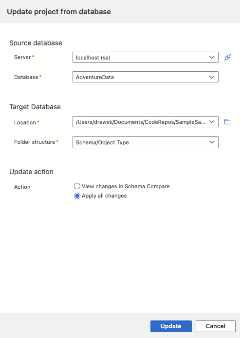 Visual Studio Code 中的“更新数据库”对话框的截图