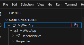 Visual Studio Code 中“解决方案资源管理器”窗格的屏幕截图。