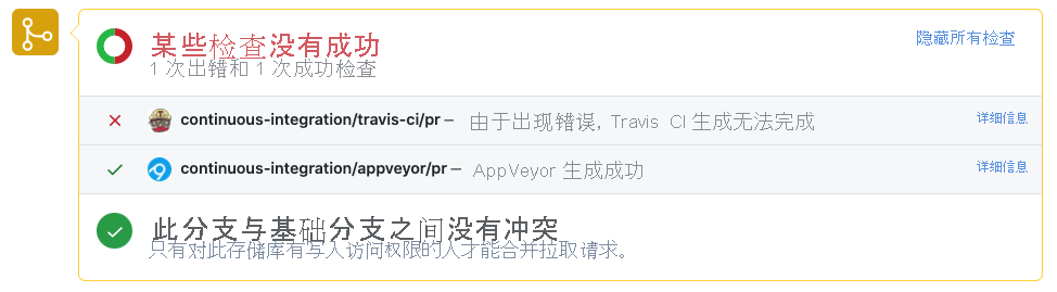 屏幕截图显示拉取请求的状态检查结果。