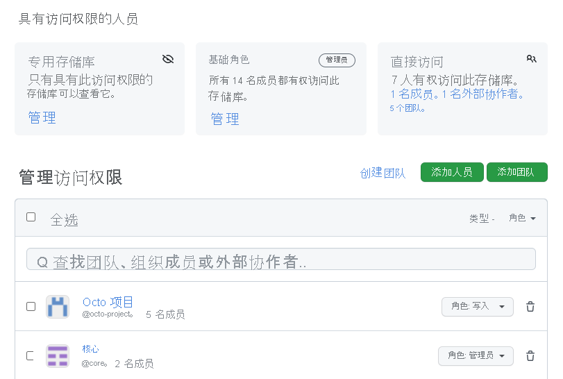 “管理访问”屏幕的屏幕截图。