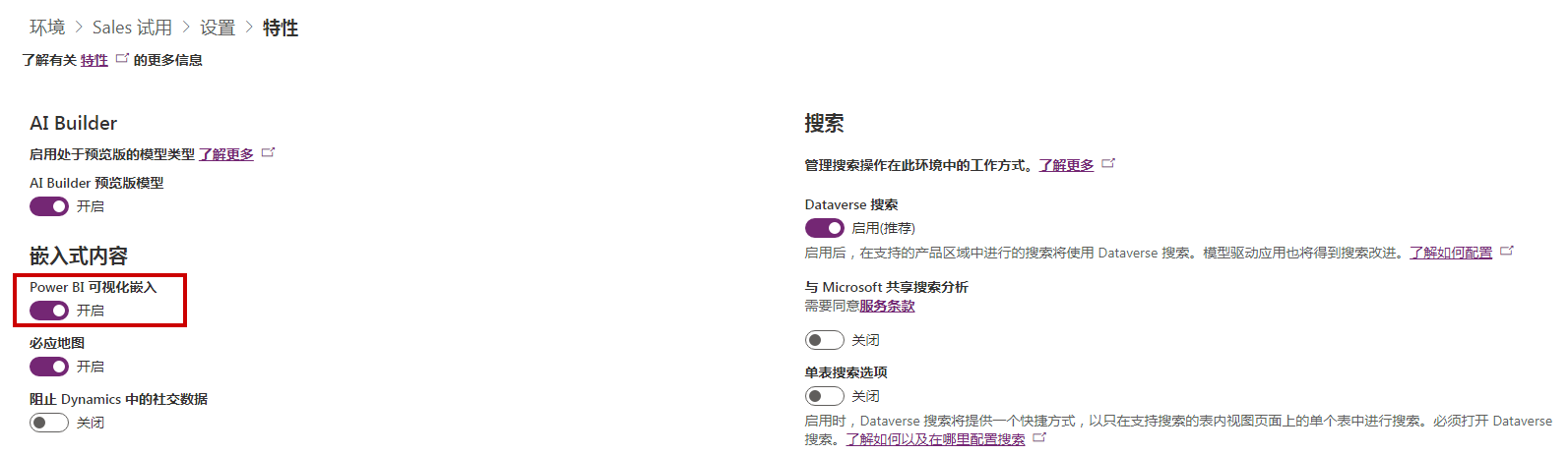 Power BI 的可视化嵌入设置的屏幕截图。