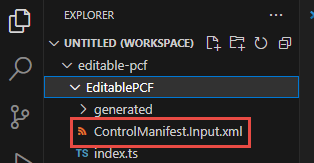 显示 ControlManifest.Input.xml 文件的屏幕截图。