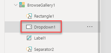 BrowseGallery1 菜单中 Dropdown1 控件的屏幕截图。