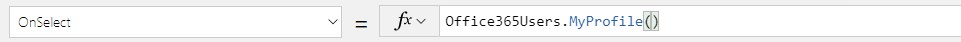 OnSelect 属性为 Office365Users.MyProfile() 的按钮的屏幕截图。