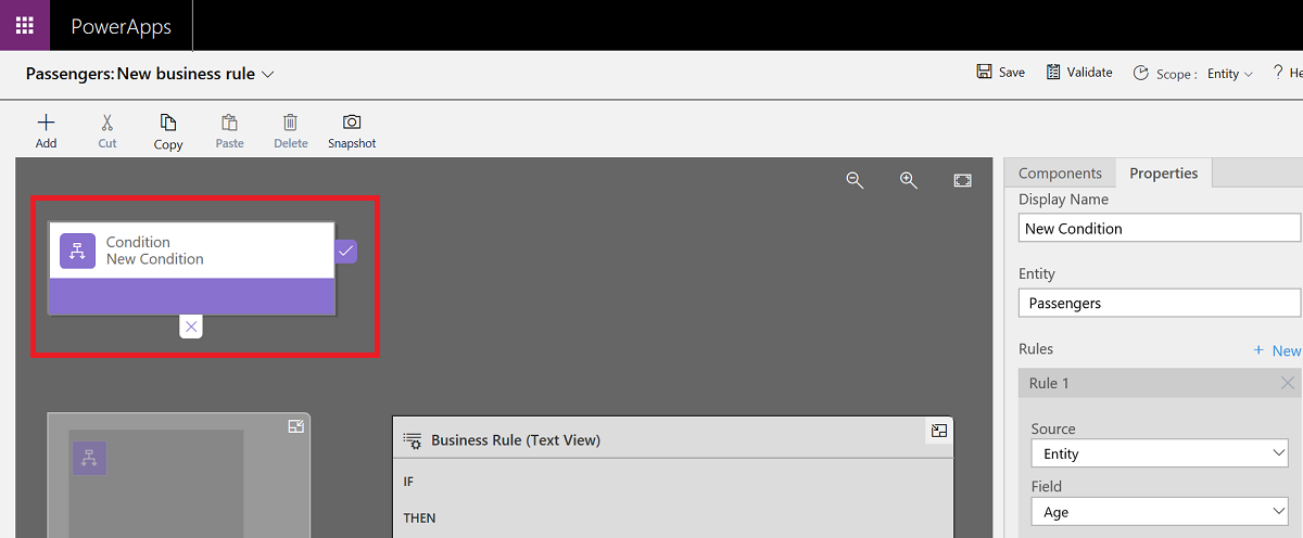 在主设计区域中选择的条件的屏幕截图。