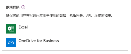 “数据权限”对话框屏幕截图，显示 Excel 和 OneDrive for Business。