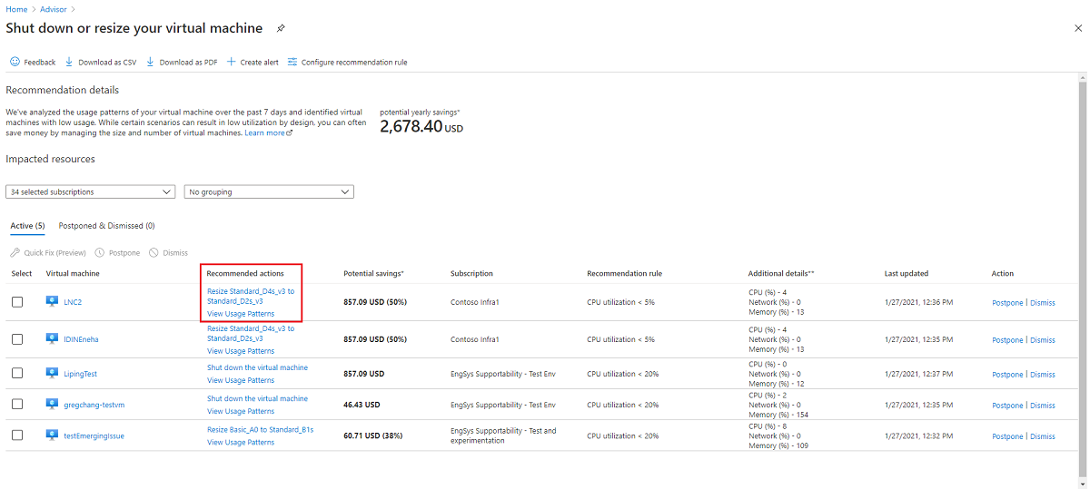 Screenshot showing recommended actions you can take.