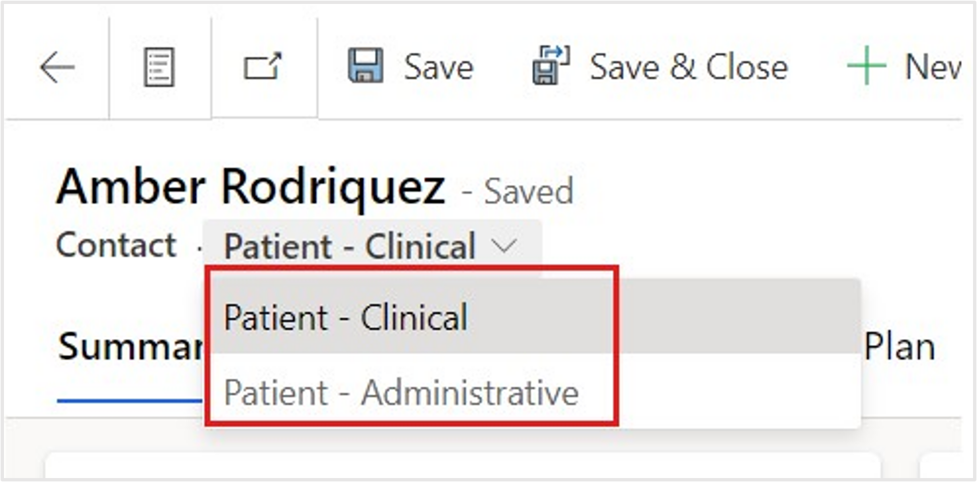 Screenshot of the dropdown menu to change the form type between Clinical and Administrative.