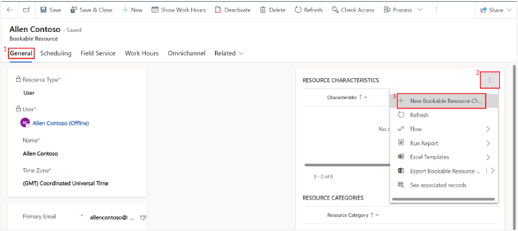 Screenshot of New Bookable Resource Characteristic option in the navigation pane.
