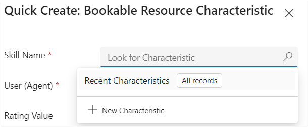 Screenshot of the New Characteristic button.