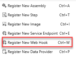 “注册”菜单下的“注册新 Web Hook”的屏幕截图。