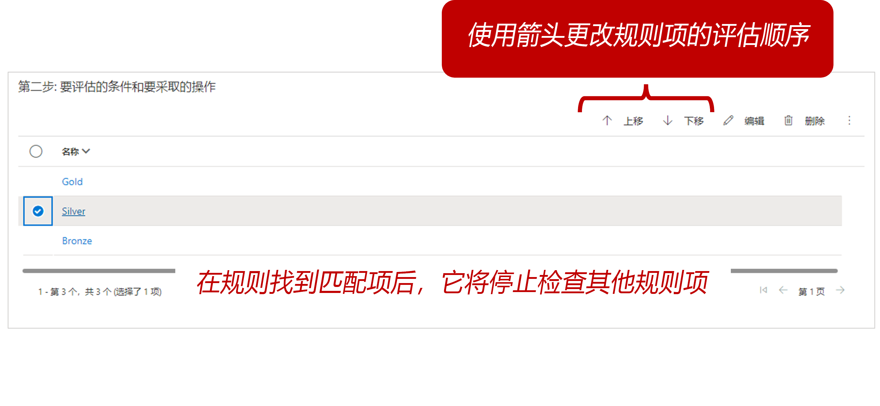 规则项的屏幕截图,包含规则的上移和下移选项。