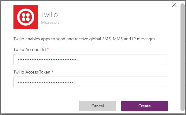 Twilio 连接器对话框屏幕截图。