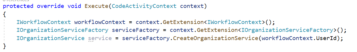 代码片段，显示插入了上下文代码的 Execute 方法。
