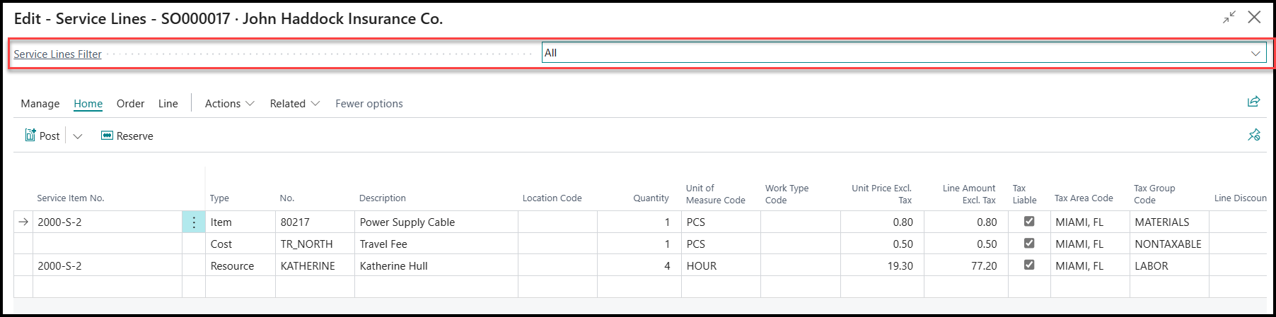 “服务行”页面的屏幕截图。