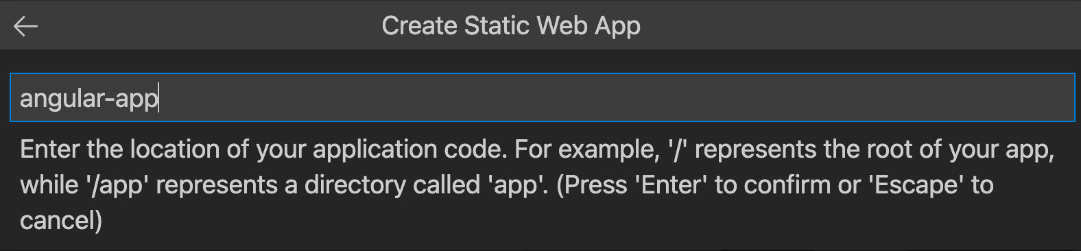 显示 Angular 应用程序代码位置的屏幕截图。