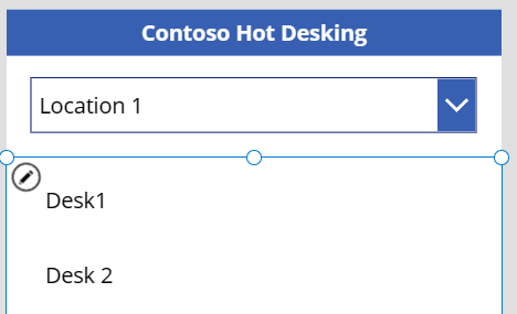 示例 UI 的屏幕截图，其中显示已选定“位置 1”下拉列表，下跟所选位置的办公桌列表。
