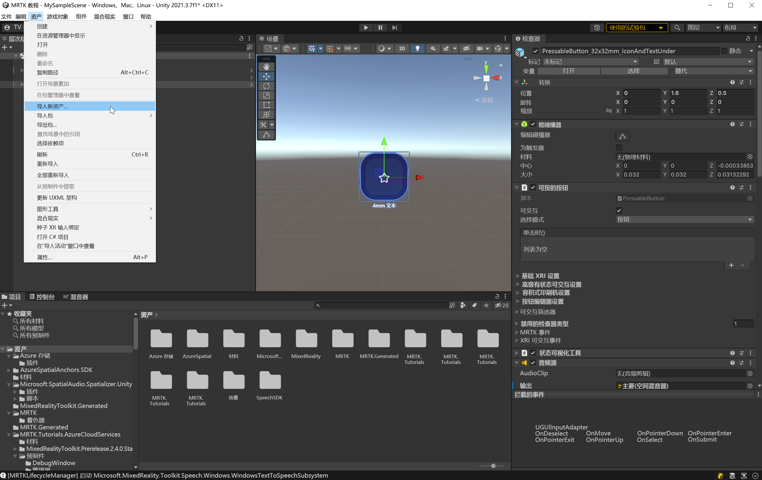 Screenshot of Importing Asset.