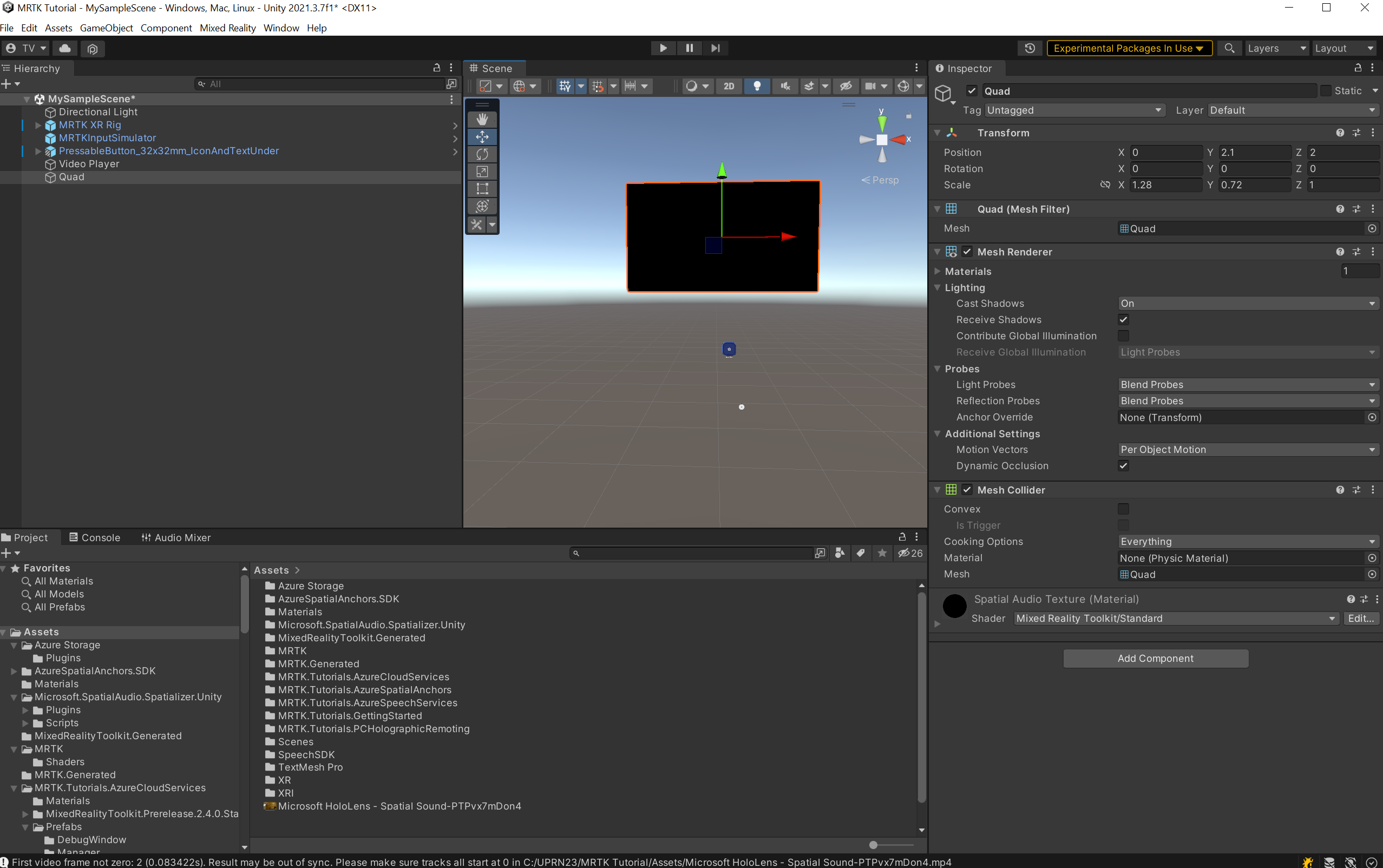 Screenshot of Quad texture properties.