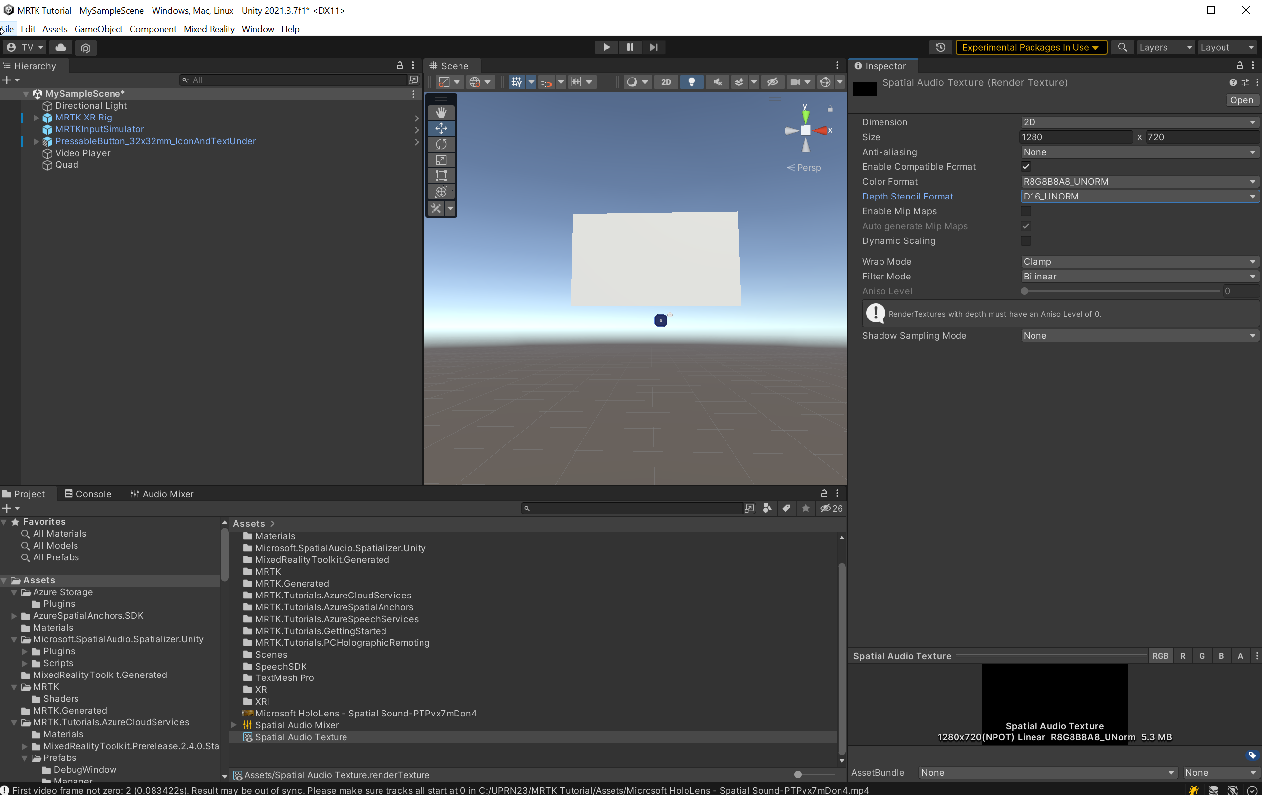 Screenshot of Render Texture properties.