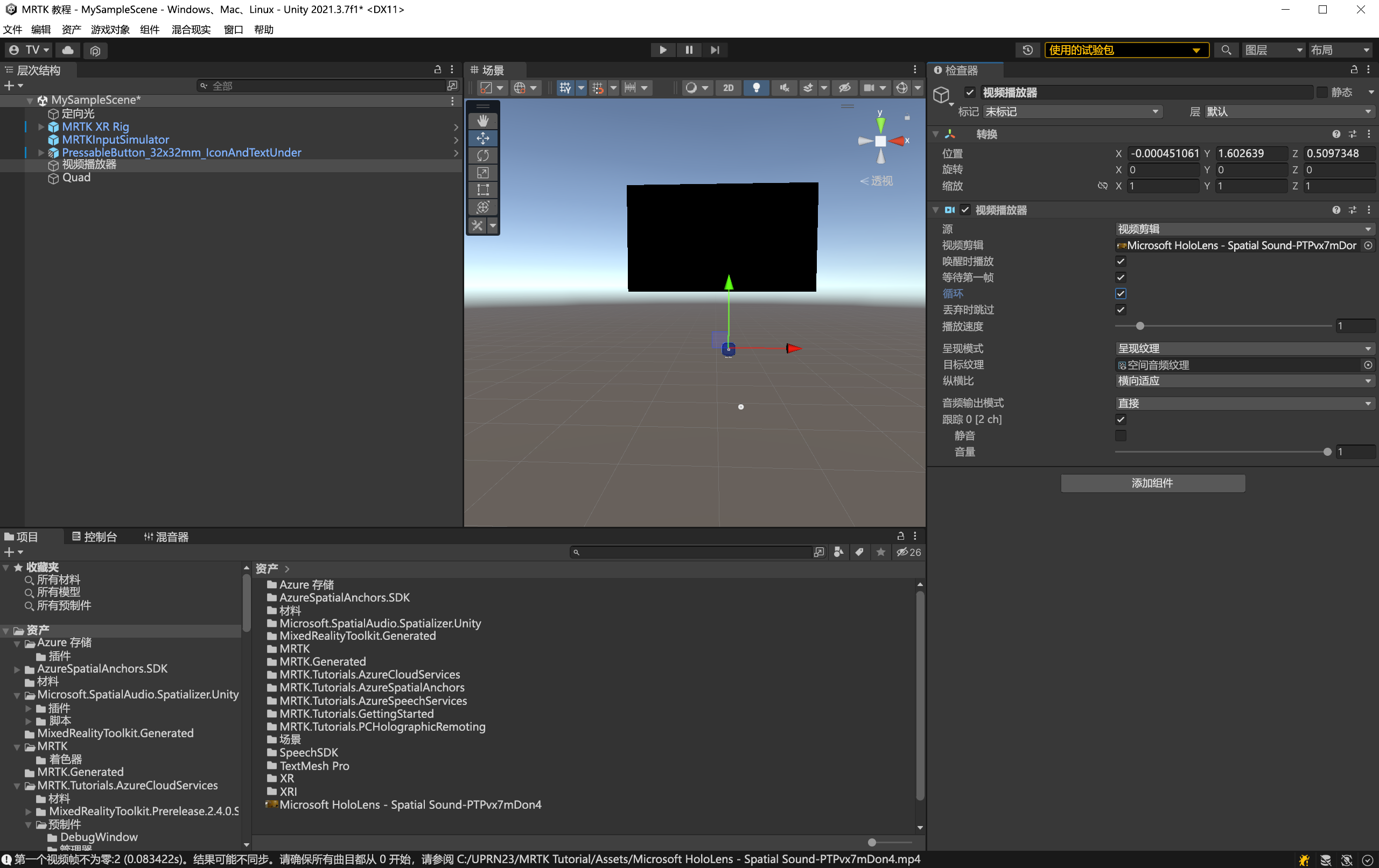 Screenshot of Video player properties.