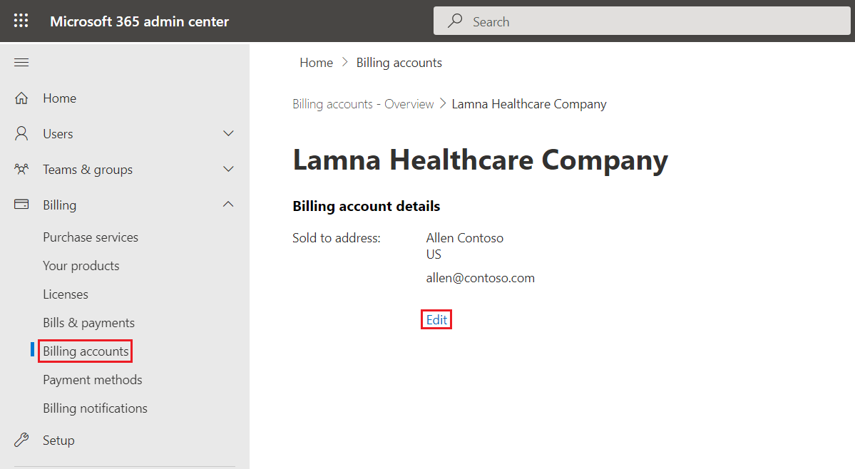 Screenshot of the account details page.