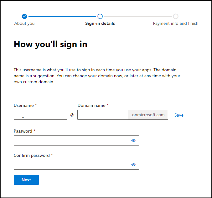 Screenshot of the window to create a new account.