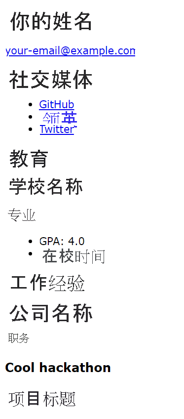 浏览器中呈现的最终页面的屏幕截图。