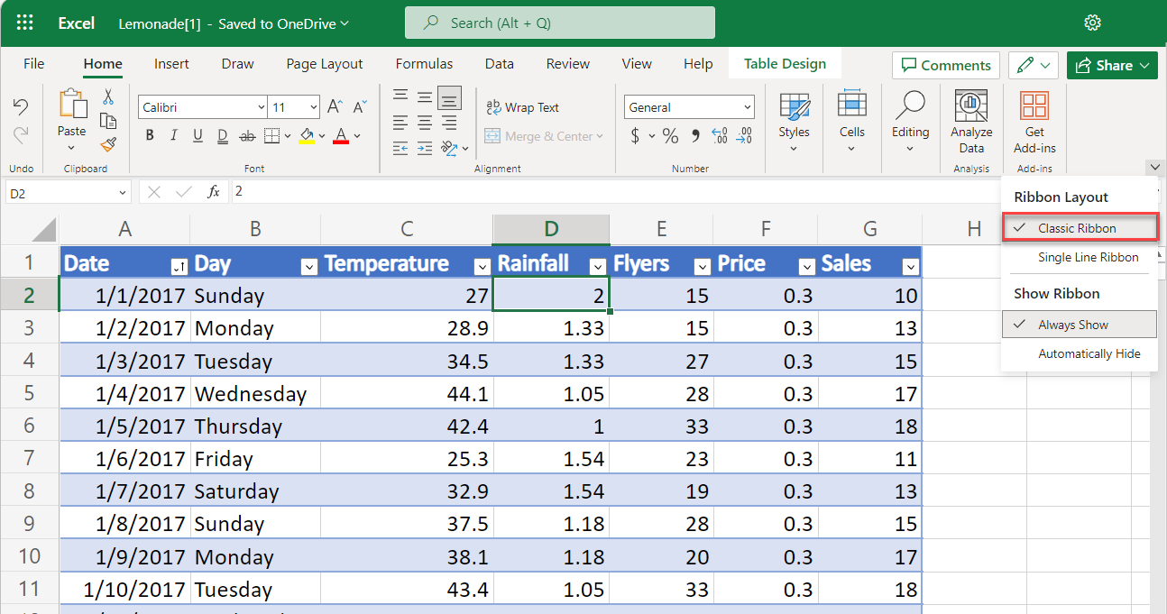 Screenshot of the Insert Sheet Columns menu option with Switch Ribbon selected.