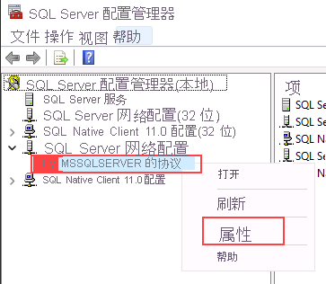 SQL Server Configuration Manager screen for a SQL Server instance.