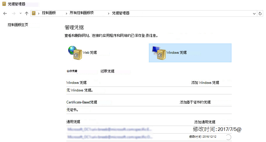 凭据管理器应用程序的屏幕截图。