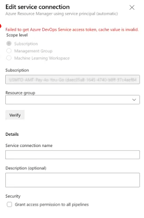 显示自动 Azure RM 连接的验证的屏幕截图。