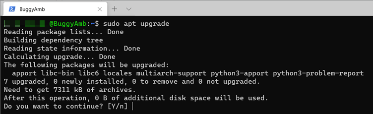 sudo apt upgrade 命令的屏幕截图。
