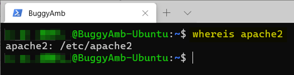 whereis apache2 命令的屏幕截图。