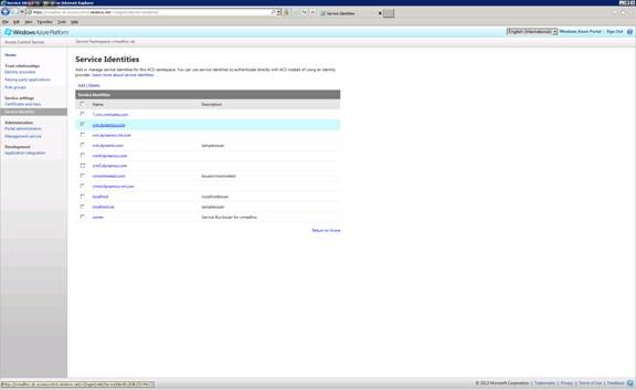 选择“服务标识”页上 crm9.dynamics.com 旁边的检查框的屏幕截图。