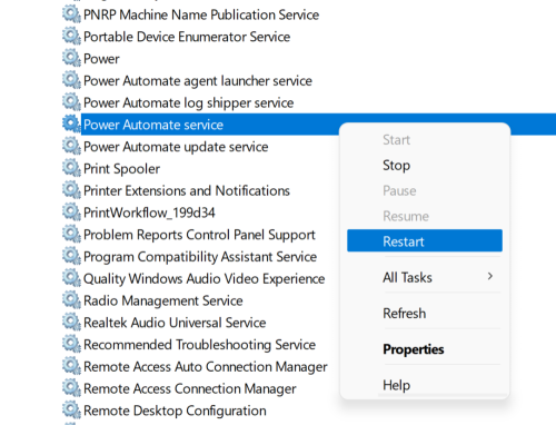 重启 Power Automate 服务的步骤。