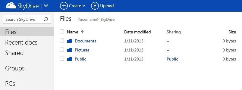 OneDrive 中“文件”页的屏幕截图。