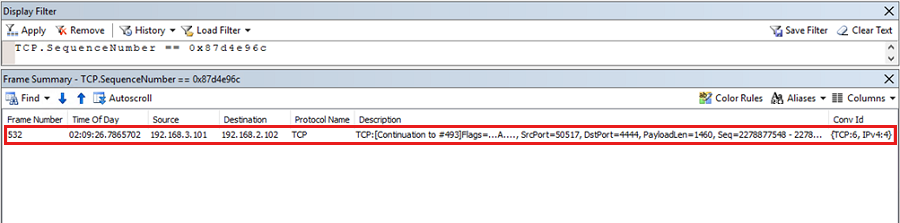从服务器端显示的 TCP 序列。
