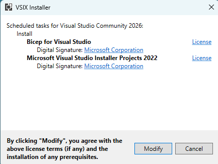 Visual Studio 中 VSIX Installer 对话框的屏幕截图。