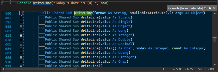 显示 Visual Studio 中“速览定义”的屏幕截图。