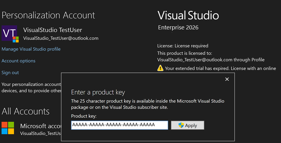 “输入产品密钥”对话框的屏幕截图。